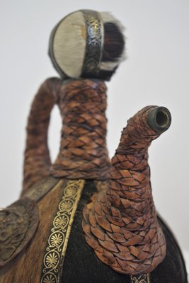 Glass Bottle Covered in Rope of Leather and Hair, 1950s-KNM-1145048