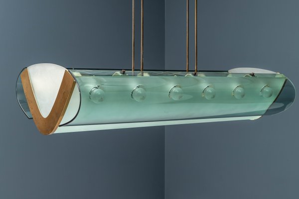 Glass, Brass and Metal Ceiling Lamp No 2296 by Max Ingrand for Fontana Arte, 1964-ITV-1299154