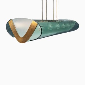 Glass, Brass and Metal Ceiling Lamp No 2296 by Max Ingrand for Fontana Arte, 1964-ITV-1299154