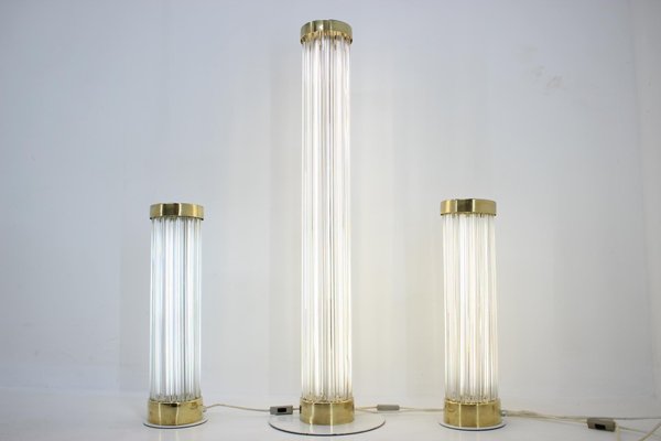 Glass & Brass Floor Lamps from Kamenicky Senov, 1960s, Set of 3-TZ-848598