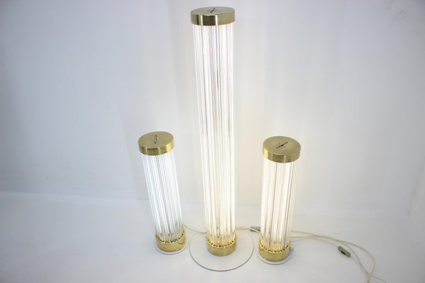 Glass & Brass Floor Lamps from Kamenicky Senov, 1960s, Set of 3-TZ-848598