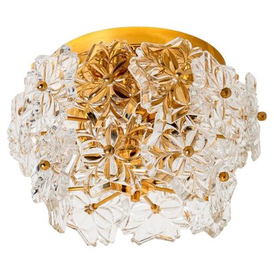 Glass & Brass Floral Two Tier Flush Mount by Egon Hillebrand for Hille, Germany, 1970s-VDW-1353405