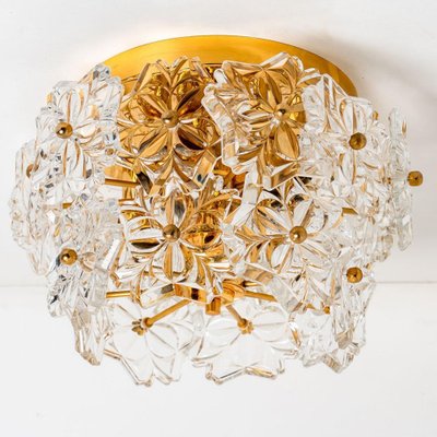 Glass & Brass Floral Two Tier Flush Mount by Egon Hillebrand for Hille, Germany, 1970s-VDW-1353405