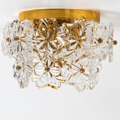 Glass & Brass Floral Two Tier Flush Mount by Egon Hillebrand for Hille, Germany, 1970s-VDW-1353405