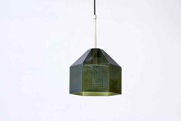 Glass & Brass Pendant Lamp by Carl Fagerlund for Orrefors, 1960s-TM-1415268