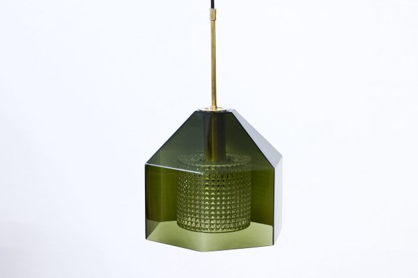 Glass & Brass Pendant Lamp by Carl Fagerlund for Orrefors, 1960s-TM-1415268