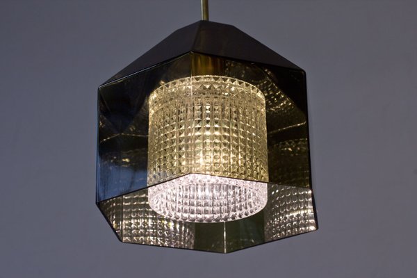 Glass & Brass Pendant Lamp by Carl Fagerlund for Orrefors, 1960s-TM-1415268