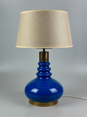 Glass & Brass Table Lamp with Fabric Shade, Germany, 1970s-EJL-1724215