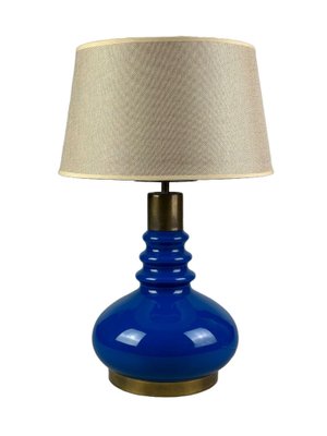 Glass & Brass Table Lamp with Fabric Shade, Germany, 1970s-EJL-1724215