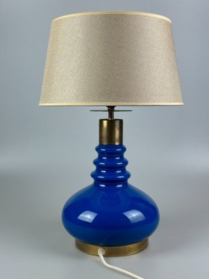 Glass & Brass Table Lamp with Fabric Shade, Germany, 1970s-EJL-1724215