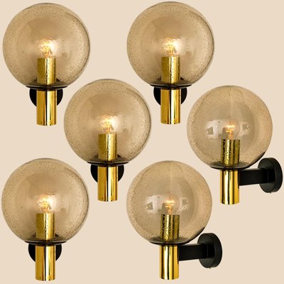 Glass Brass Wall Lamps from Glashütte Limburg, 1970s, Set of 2-VDW-1277135