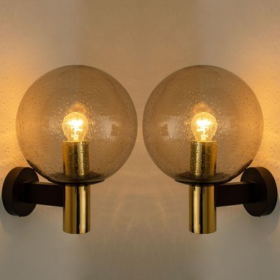 Glass Brass Wall Lamps from Glashütte Limburg, 1970s, Set of 2-VDW-1277135