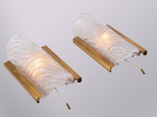 Glass & Brass Wall Sconces by J. T. Kalmar, 1960s, Set of 2-DEK-1151747