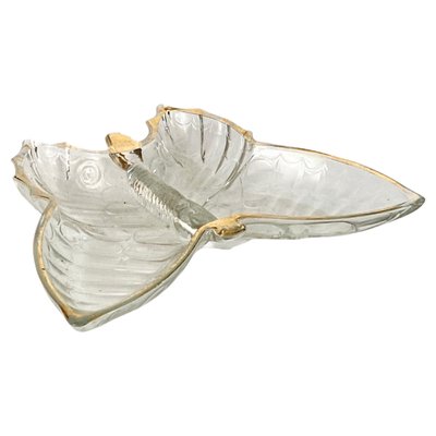 Glass Butterfly Ashtray or Vide Poche with Gilt Decor Pattern, 1980s-UR-1388927