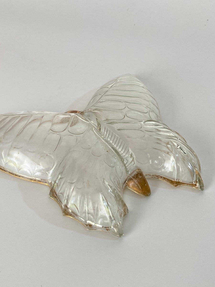 Glass Butterfly Ashtray or Vide Poche with Gilt Decor Pattern, 1980s