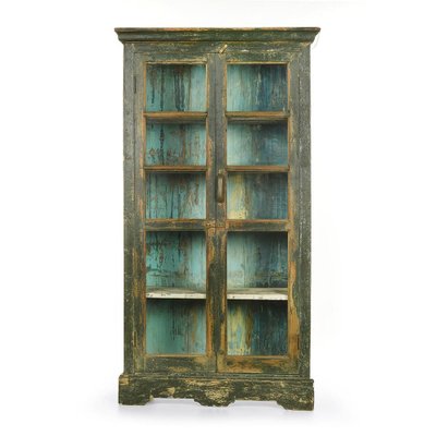 Glass Cabinet in Green Wood-NQ-902938