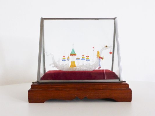 Glass Case with Handmade Viking ship, 1960s-KNM-967254