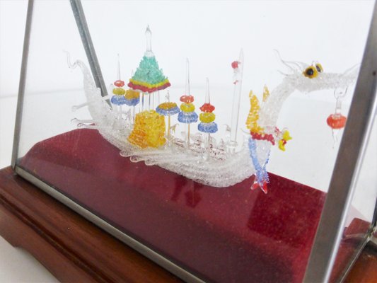 Glass Case with Handmade Viking ship, 1960s-KNM-967254