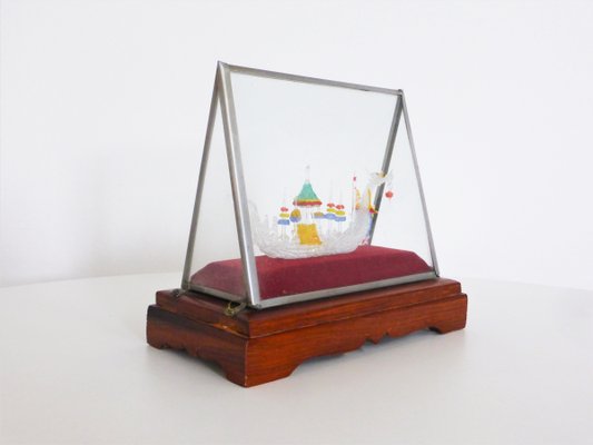 Glass Case with Handmade Viking ship, 1960s-KNM-967254