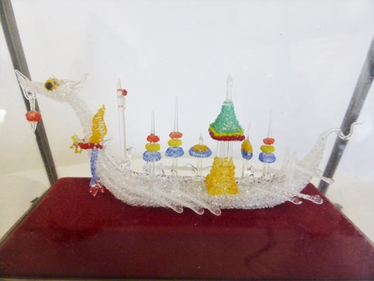 Glass Case with Handmade Viking ship, 1960s-KNM-967254