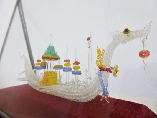 Glass Case with Handmade Viking ship, 1960s-KNM-967254