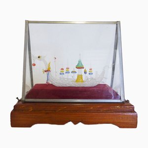 Glass Case with Handmade Viking ship, 1960s-KNM-967254