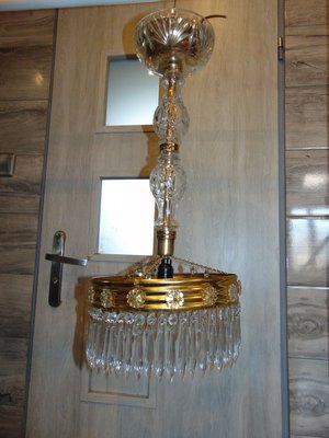 Glass Chandelier with Crystals, 1960s or 1970s-CAQ-903532