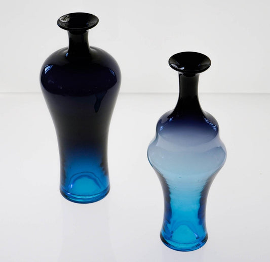 Glass Cobalt Aquamarine Shaded Vases attributed to Paolo Venini for Veart, 1960s, Set of 2