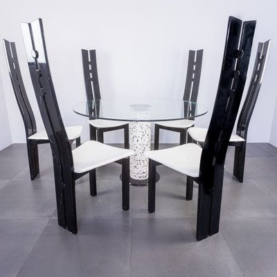 Glass Dining Table & 6 Chairs, 1980s, Set of 7-ZLY-902450