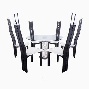 Glass Dining Table & 6 Chairs, 1980s, Set of 7-ZLY-902450