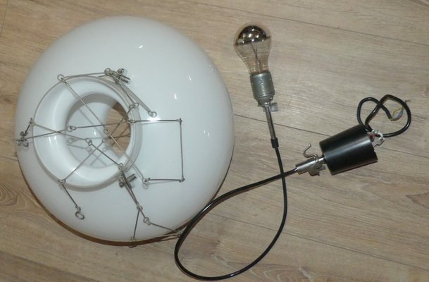 Glass Dome Ceiling Light in White & Chrome, 1970s-AFE-1140894