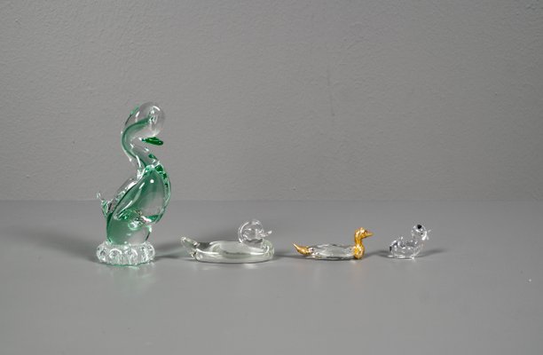 Glass Ducks in Swarovski Style, 1970s, Set of 4-VLO-1173156