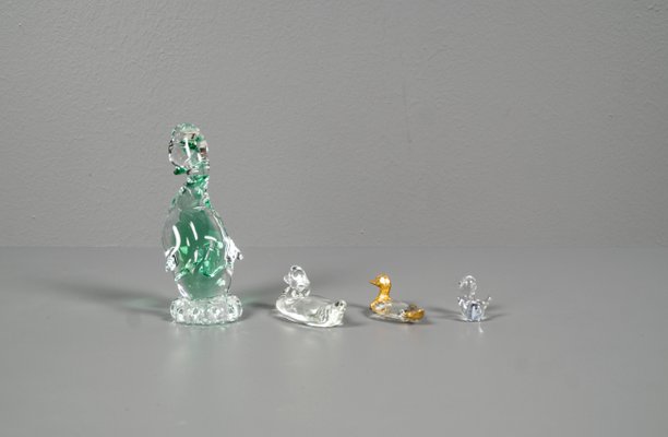 Glass Ducks in Swarovski Style, 1970s, Set of 4-VLO-1173156