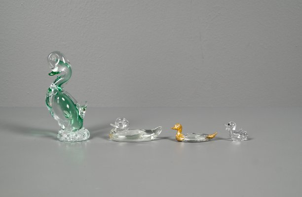 Glass Ducks in Swarovski Style, 1970s, Set of 4-VLO-1173156