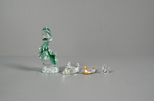 Glass Ducks in Swarovski Style, 1970s, Set of 4-VLO-1173156