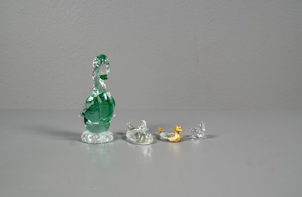 Glass Ducks in Swarovski Style, 1970s, Set of 4-VLO-1173156