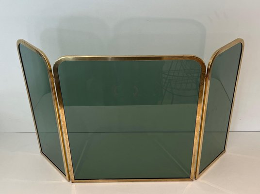 Glass Firewall Surrounded by Brass Frame, 1970s-BA-1769319