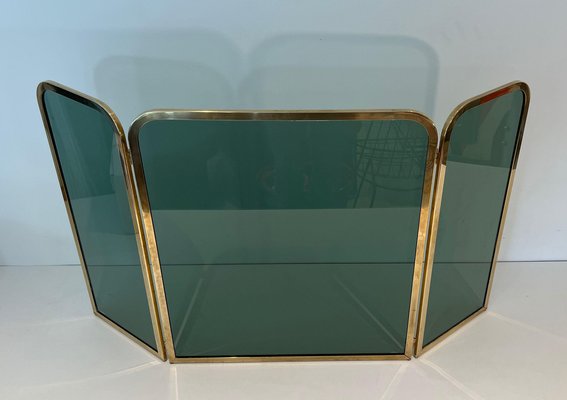 Glass Firewall Surrounded by Brass Frame, 1970s-BA-1769319