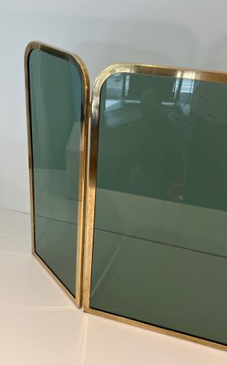 Glass Firewall Surrounded by Brass Frame, 1970s-BA-1769319