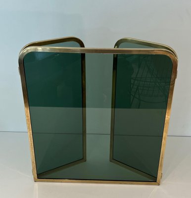 Glass Firewall Surrounded by Brass Frame, 1970s-BA-1769319