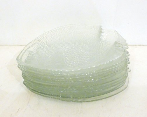 Glass Fish Plates by Arcoroc Arc, 1970s, Set of 12-RNR-1285552