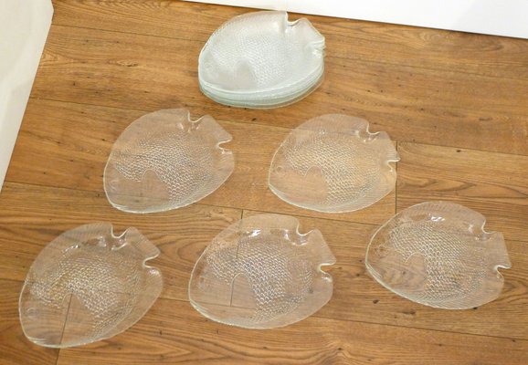 Glass Fish Plates by Arcoroc Arc, 1970s, Set of 12-RNR-1285552