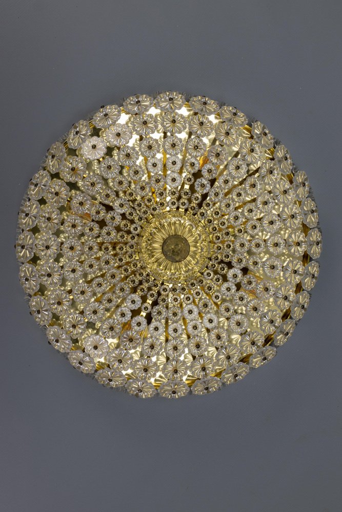 Glass Flower and Brass Ceiling Light by Emil Stejnar for H. Richter, 1950s