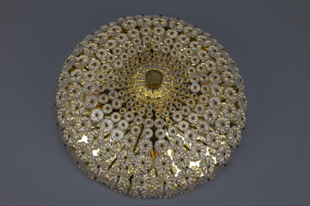 Glass Flower and Brass Ceiling Light by Emil Stejnar for H. Richter, 1950s