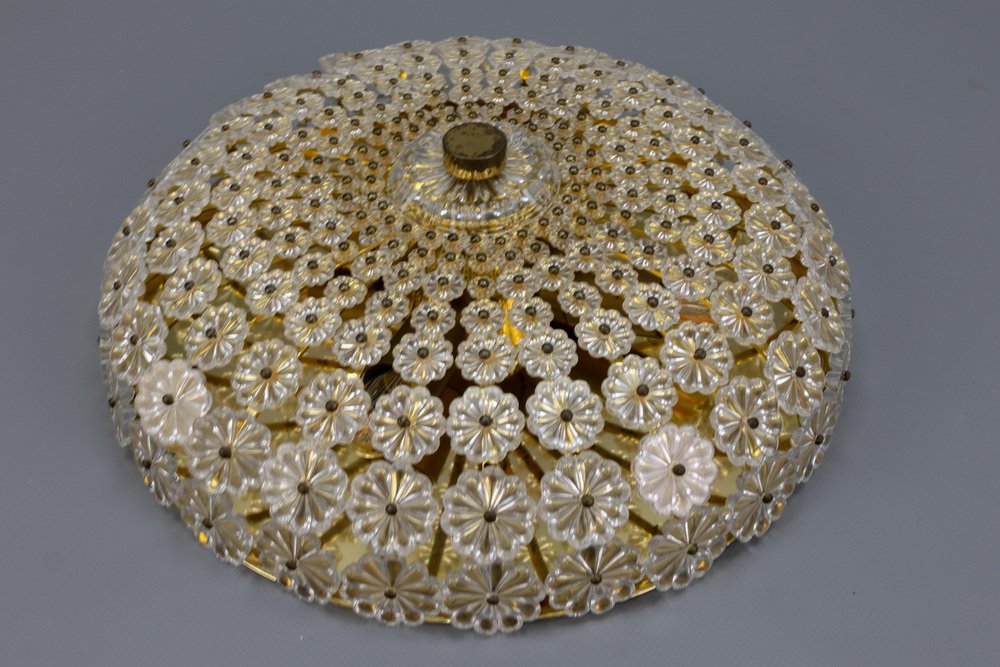 Glass Flower and Brass Ceiling Light by Emil Stejnar for H. Richter, 1950s