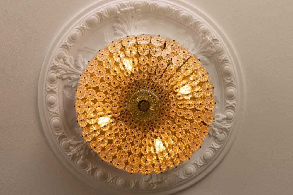 Glass Flower and Brass Ceiling Light by Emil Stejnar for H. Richter, 1950s