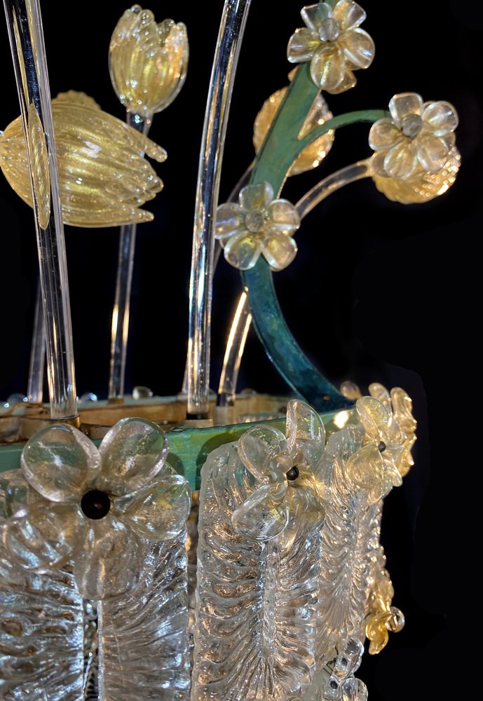 Glass Flower Chandelier with Gold Inclusions, 1950s