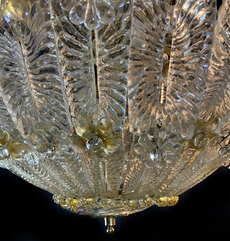 Glass Flower Chandelier with Gold Inclusions, 1950s