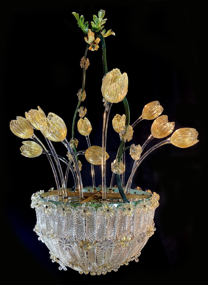 Glass Flower Chandelier with Gold Inclusions, 1950s