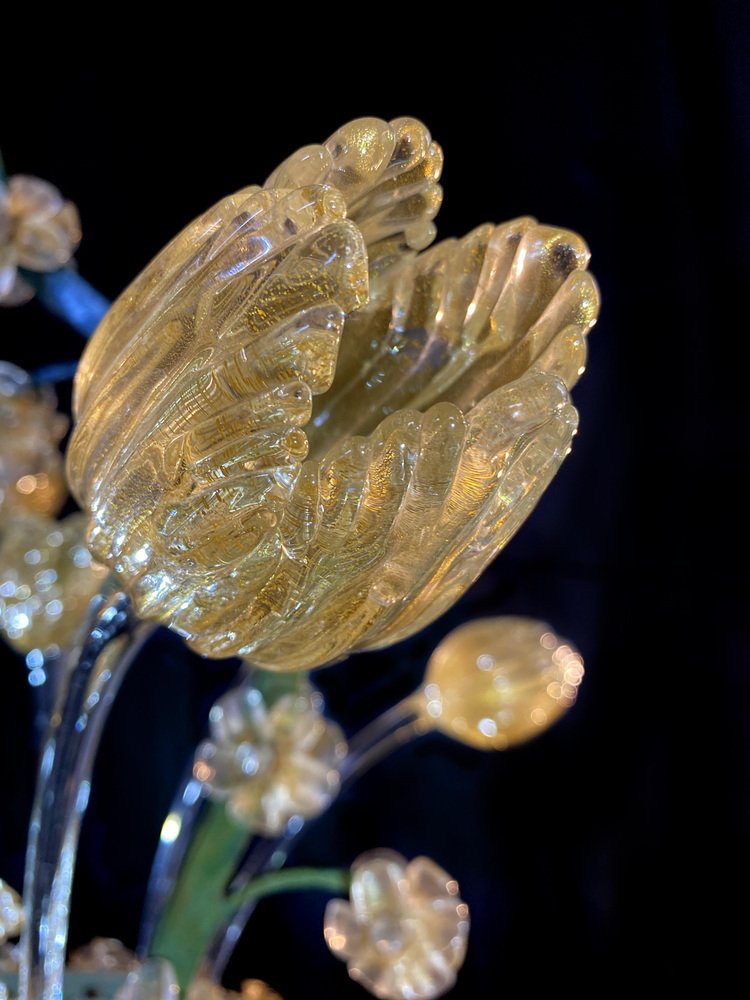 Glass Flower Chandelier with Gold Inclusions, 1950s